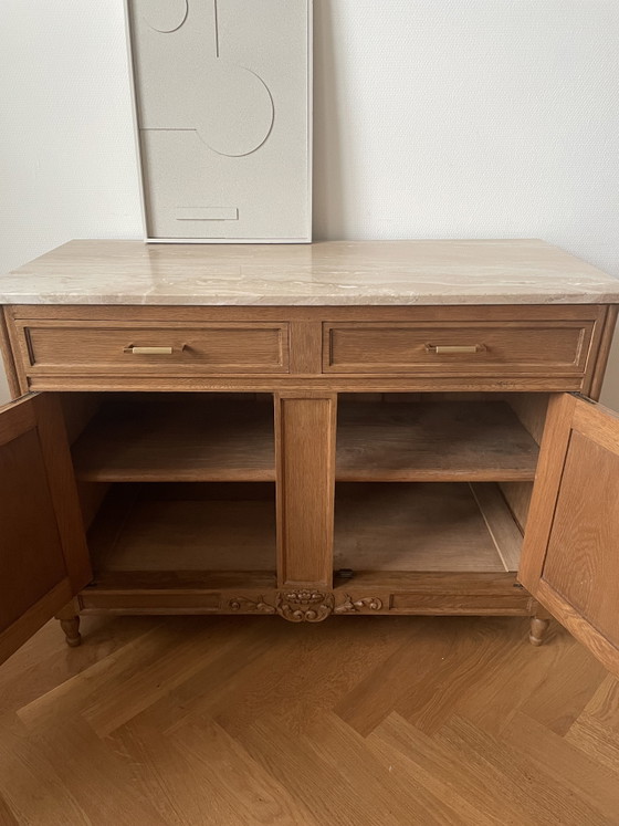 Image 1 of Vintage oak travertine sideboard