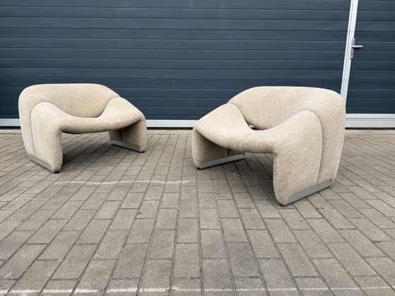 Image 1 of 2 sillones Artifort F598 Groovy en perfecto estado!! Tela Chenille Igor (Sable) de Pierre Paulin y Pierre Frey.