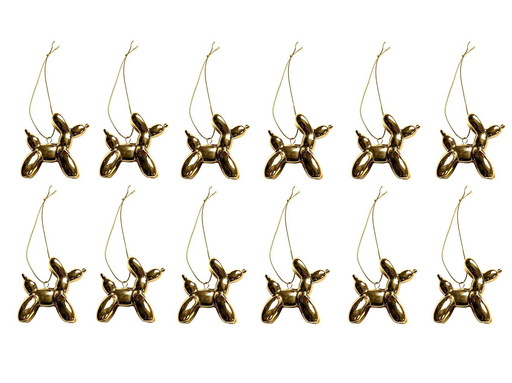 Set Of 12 Gold Porcelain Balloon Dogs