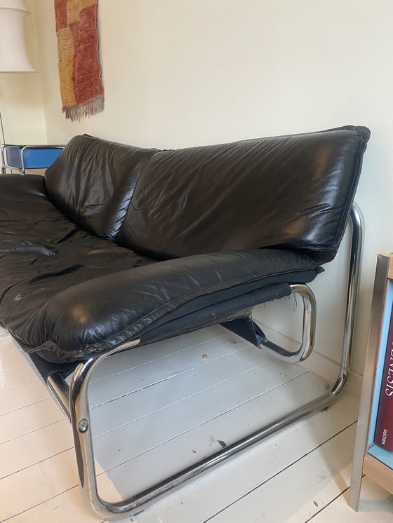 Image 1 of Sofá Mid Century de cuero negro de Johan Bertil Häggstorm para IKEA 1980 Suecia