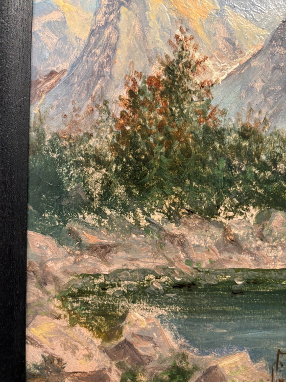1940s Mountain Landscape Oil Painting on Board – Paintings & Drawings (photo 5 of 7)
