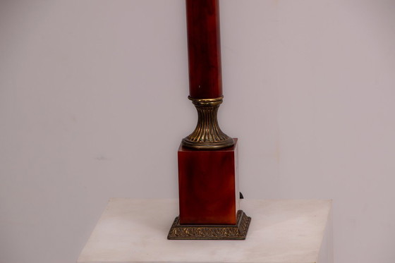 Image 1 of Set of French Empire style lamps made from amber bakelite and brass