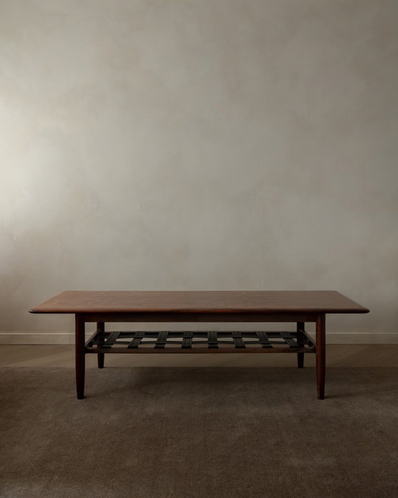 Image 1 of Vintage Rosewood Coffee Table With Leather Magazine Shelf by Topform, Mid-Century Dutch Design, 1960s