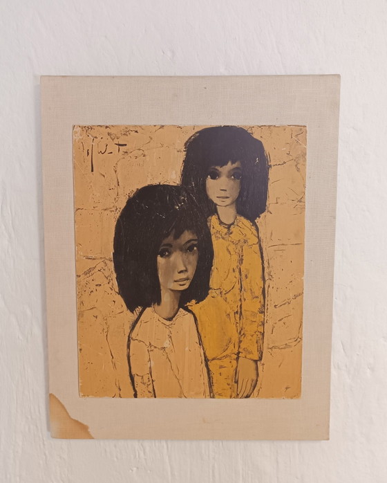 Jef Wauters "Deux Filles" vintage print, Giclée Prints, Hout, Canvas, Beige (foto 2 van 15)