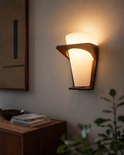 Lampada da parete Louis Kalff NX41 per Philips – Design olandese degli anni '60 – wandlampen, Wood, Glass (photo 2 of 7)
