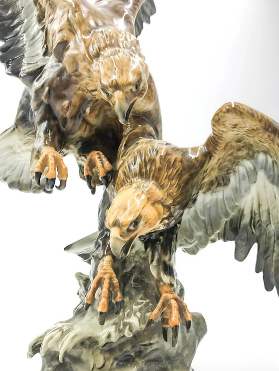 Hutschenreuther Ceramic Sculpture of a Pair of Eagles, 1950s, Decorative Objects (photo 2 of 3)