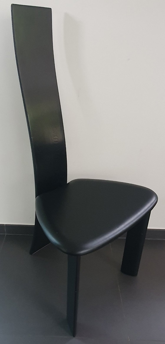 Set Van 6 Vintage Zwarte 'Iris' Stoelen – Van Den Berghe - Pauvers – Eetkamerstoelen, Wood, Leather (photo 5 of 9)