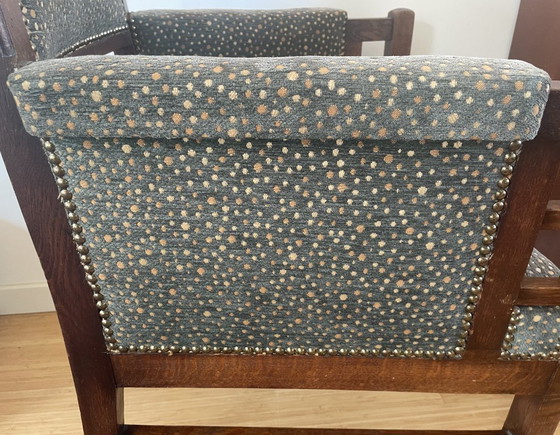 Image 1 of Amsterdam School - Two oak armchairs