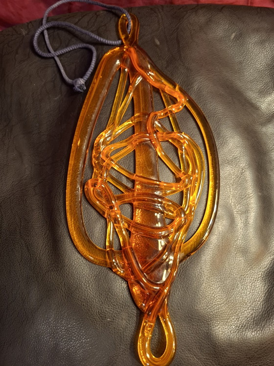 Image 1 of Grand attrape-soleil en verre d'art Bergdala (Suède) de 33 cm, par Elving Conradsson - Corde bleue d'origine