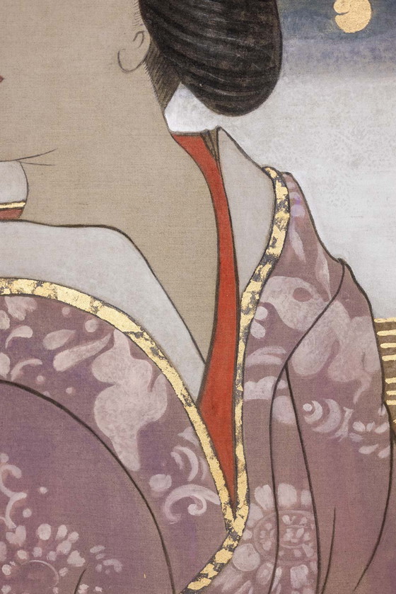 Image 1 of Toile Peinte Représentant un Personnage de Style Asiatique. Contemporain.