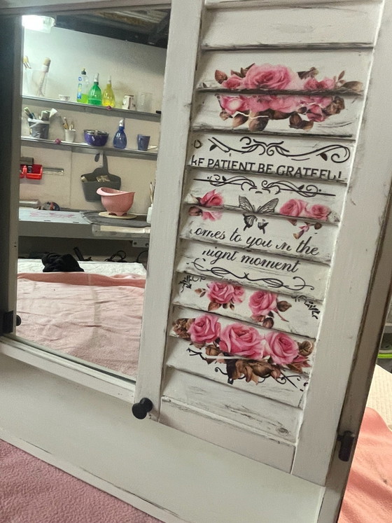 Shabby Chic Mirror Cabinet with Rose Motif, Vintage Unique Piece, Storage cabinet, Wood, Multi Color (photo 7 of 7)