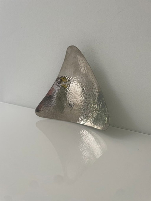 Vintage triangular metal bowl on a base – hammered texture