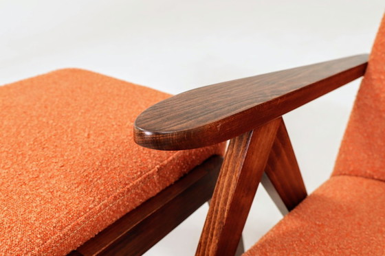 Image 1 of Vintage armchair and footrest set terracotta orange bouclé  