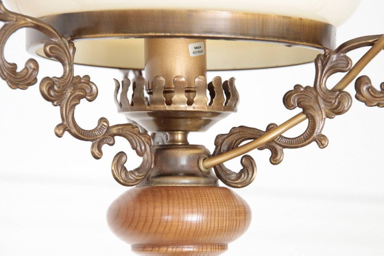 Image 1 of Ceiling lamp, pendant lamp, petroleum glass shade, 75-90cm, vintage