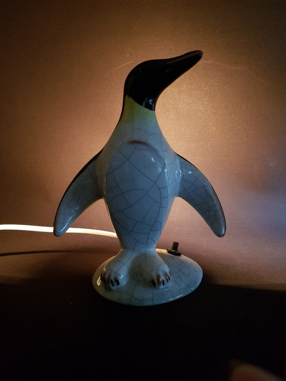 Image 1 of Vintage KARLSRUHER MAJOLIKA Pinguïn Tafellamp, Bedlampje, 1950's