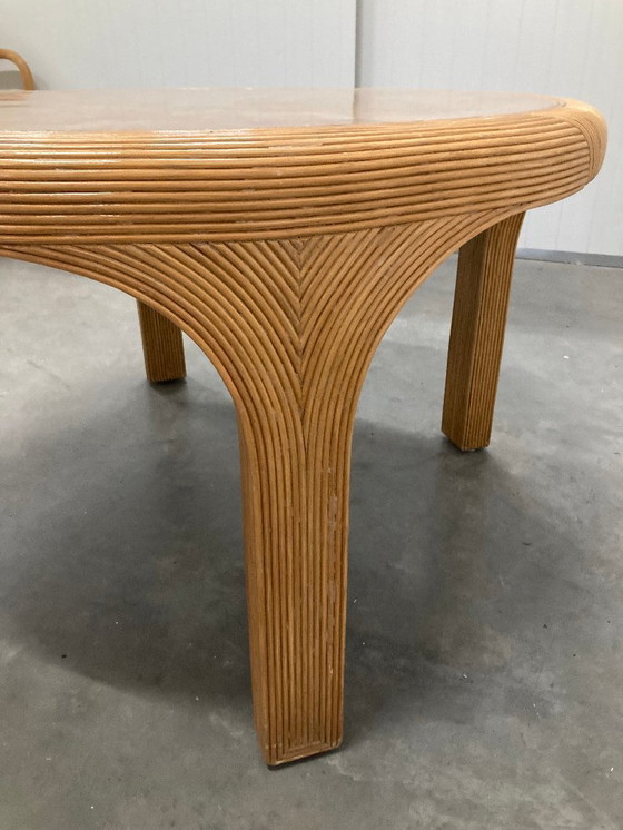 Image 1 of Vivai del Sud rotan & travertijn salontafel Italië jaren 60 