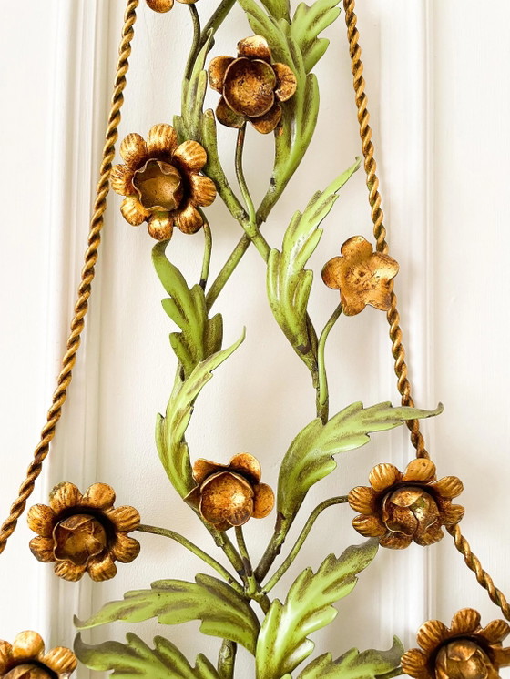 Vintage Italiaanse Florentijnse Wandkandelaar, Verguld IJzeren Bloemen Wandlamp, jaren 60 – Wandlampen (photo 8 of 10)
