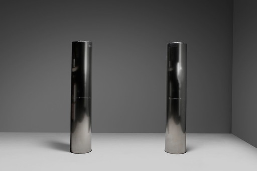 Monumental Large Stainless Steel Floor Lamps by Targetti – Italy, 1970s