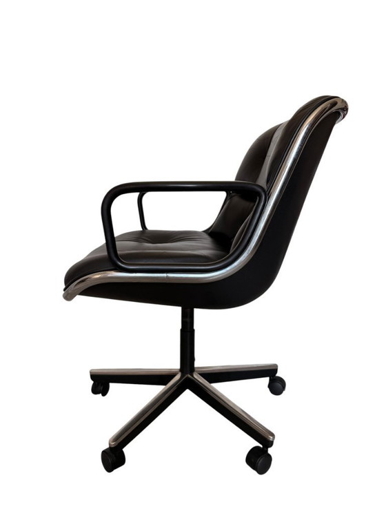 Image 1 of Authentischer Charles Pollock Chefsessel für Knoll - Schwarzes Leder (Signiert)