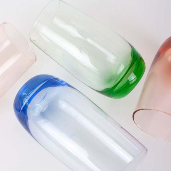 Image 1 of Set of 4 Italian Colorful Glasses, 1980s