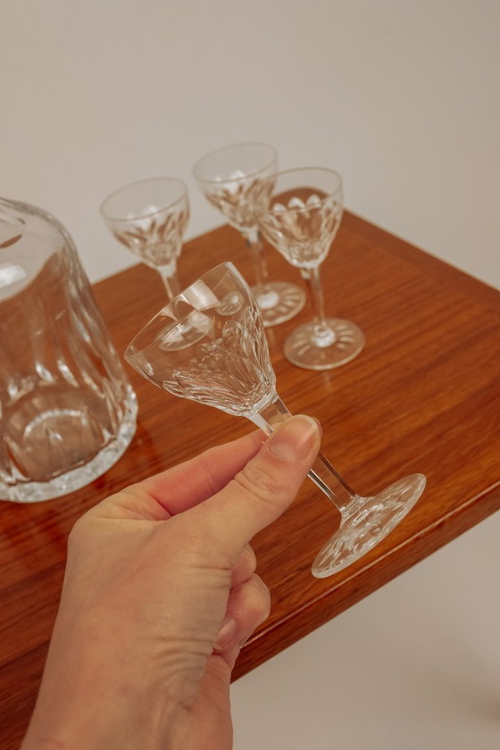 Image 1 of Carafe en cristal vintage avec verres à liqueur en cristal