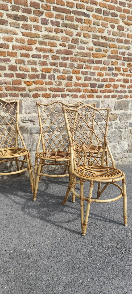 Image 1 of Set di 4 sedie in rattan Louis Sognot
