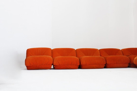 Image 1 of Divano modulare vintage Airborne 'Patate' in velluto a coste arancione, set da 7