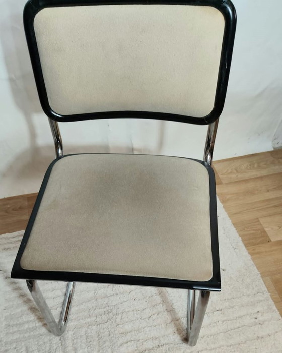 Cesca B32 Chair by Marcel Breuer, beige fabric upholstery, Dining chairs, Textile, Wood (photo 3 of 7)