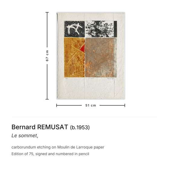 Bernard REMUSAT, gravure au carborundum signée, Le Sommet – Lithographies et sérigraphies, Paper (photo 3 of 5)