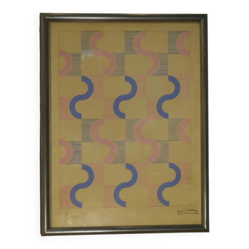 Gouache su carta, opera modernista originale unica di Jean Boris Lacroix anni '40
