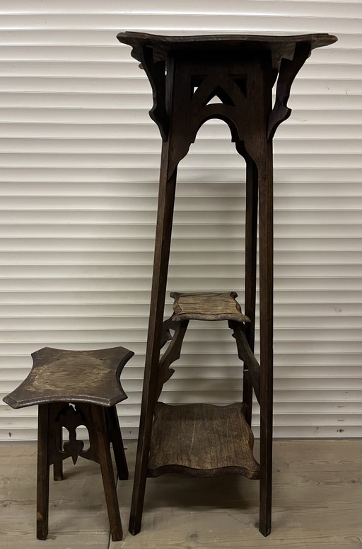 Alter Eichenpflanzentisch im Jugendstil – plantentafel, Wood