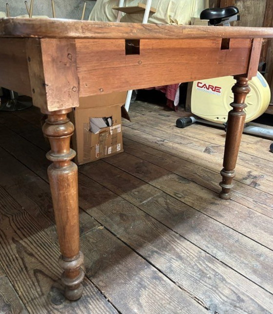 Image 1 of Grande table de ferme ancienne en bois massif – style rustique XIXe – pieds tournés - 181x100m