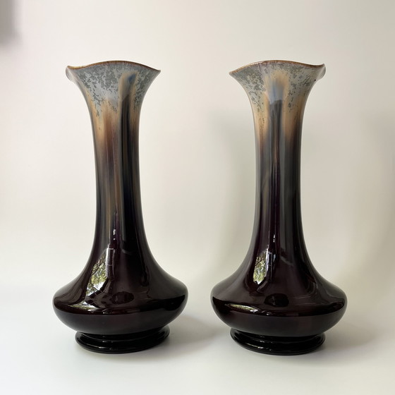Image 1 of Pair of large vintage glazed ceramic vases, modernist design, 1960s