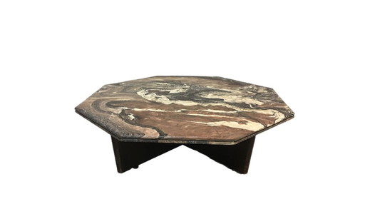 Tavolo in marmo con base in legno - forma esagonale