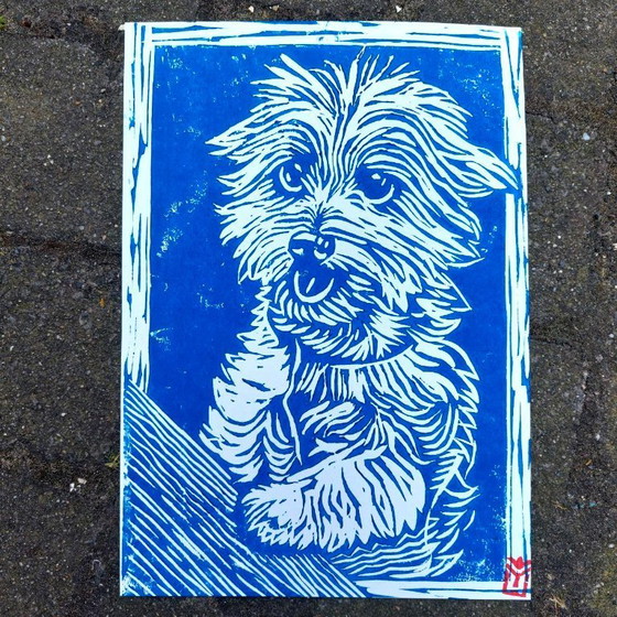 Image 1 of Custom Linocut Dog Portrait | Handmade Pet Art
