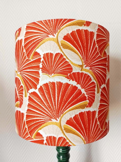 Vintage groene keramische lamp met op maat gemaakte lampenkap.