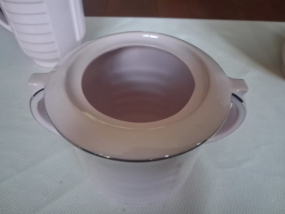 Image 1 of Servizio da caffè/tè Art Déco originale - Epiag, Cecoslovacchia (anni '20/'30) - Porcellana rosa con bordo argentato