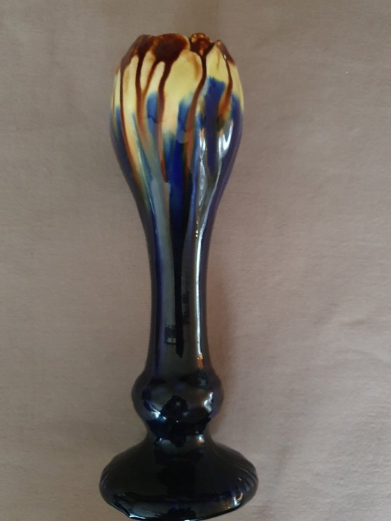 Image 1 of Art Deco vase Thulin Belgium - drip glaze - 1930s