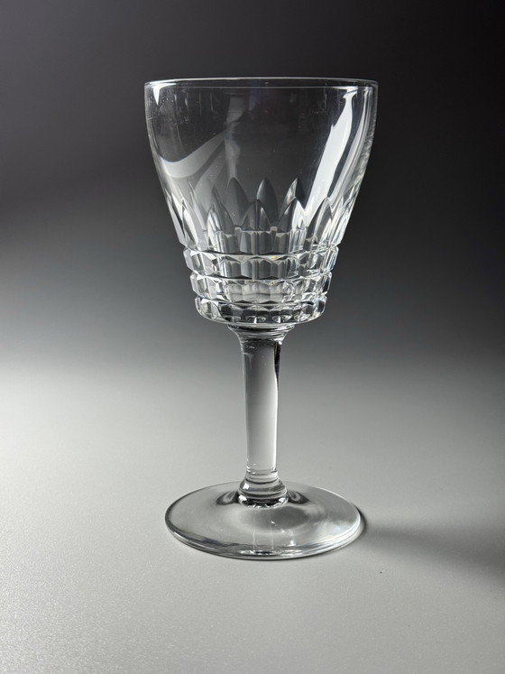 Image 1 of Set van 6 grote kristallen wijn- of waterglazen – Val Saint Lambert “Service Mery” – Art Deco