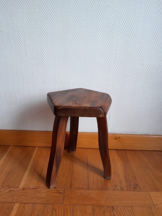 Image 1 of Vintage solid wood brutalist stool