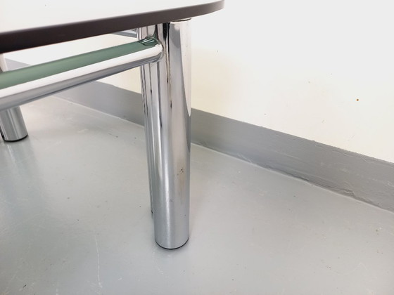 Image 1 of Vintage Italiaanse vierkante Space Age salontafel van gerookt glas en verchroomd metaal uit de jaren 70