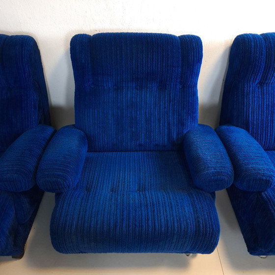Image 1 of Canapé modulable vintage 6 pièces en velours côtelé bleu roi