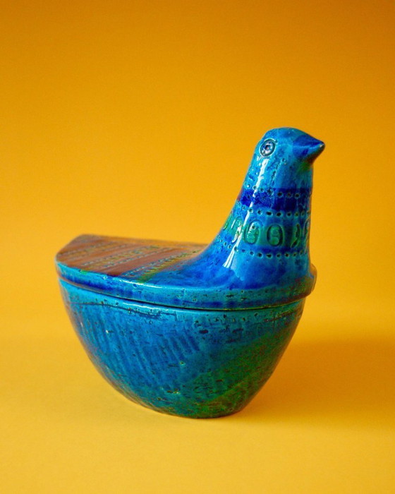 Image 1 of Scatola portaoggetti a forma di colomba in ceramica blu Rimini, Bitossi anni '70