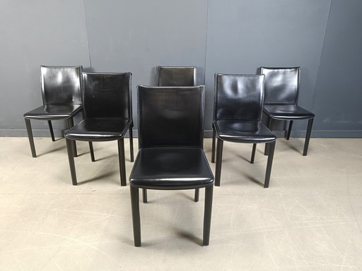 Chaises de salle à manger en cuir noir par Arper Italie, 1980 - ensemble de 6