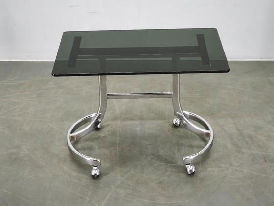 1970s Italian Space Age Chrome and Smoked Glass Rolling Side Table – Bar carts, Metal (photo 11 of 12)