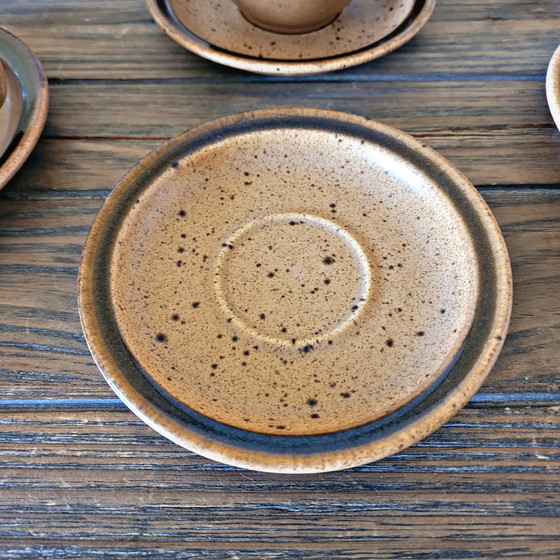 Image 1 of Tasses et Sucrier Vintage en Grès Moucheté de Bourgogne Sarreguemines