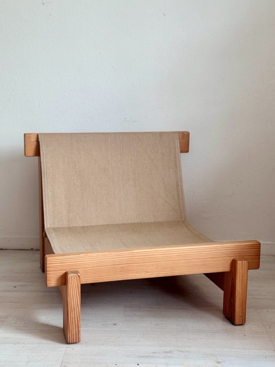 Vintage brutalist fauteuils sling chairs jaren 70, Canvas, Hout, Beige (foto 6 van 7)