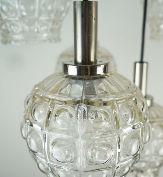Image 1 of mid-century cascade PENDANT LIGHT - 7 shades - bubble glass and chrome - 1960s/1970s