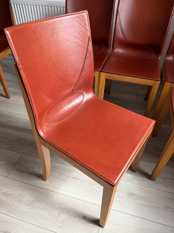 Image 1 of Original Matteo Grassi designer chairs in rare cognac leather – set of 8 in