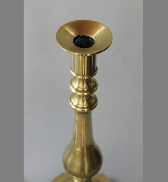 Image 1 of Large, solid antique bronze candlesticks. Antique bronze candle holders. Unique pair.